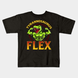 Tyrannosaurus Flex Funny Gym Workout Pun T-Rex Kids T-Shirt